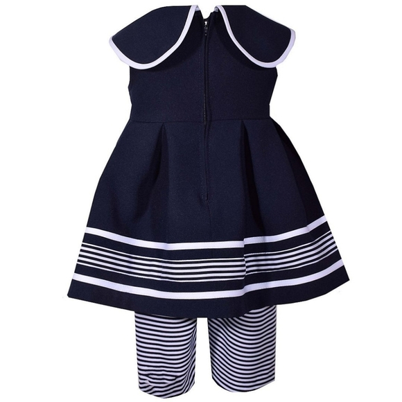 NWT {Bonnie Jean} Sleeveless Nautical Poplin Collar to Box Pleat Dress & Shorts - Picture 2 of 7
